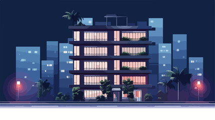 Work late at night building exterior .. Flat vector isolated