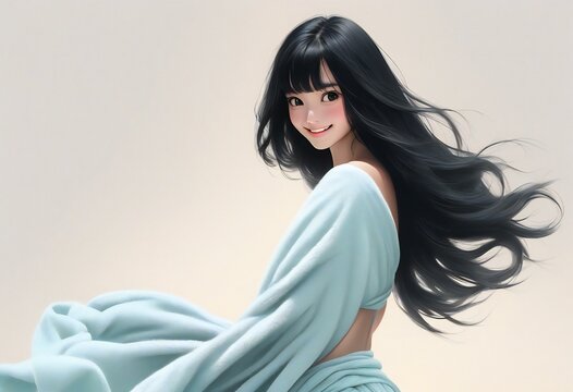 A beautiful japanese girl with long hair