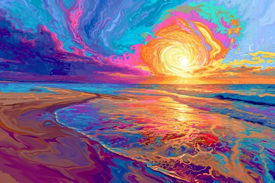 Sunset on the beach,  Colorful abstract background