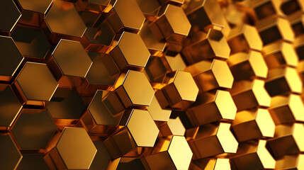 Digital golden 3d honeycomb structure hexagonal graphic poster web page PPT background