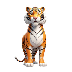 Obraz premium 3d rendering of cartoon tiger on Isolated transparent background png. generated with AI