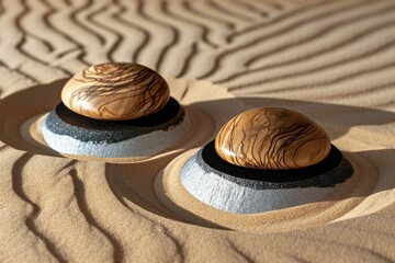 Fototapeta na wymiar Three zen stones in the sand, Zen concept
