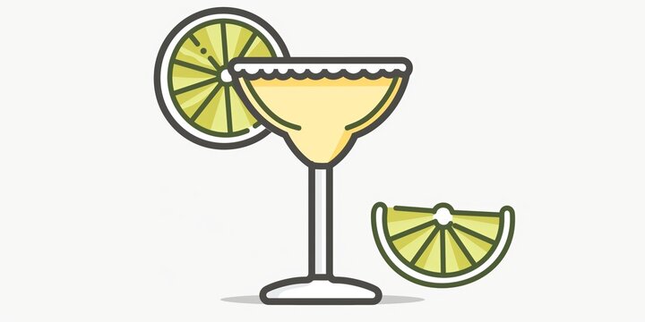 Description: Simple line drawing of a margarita glass with lime, modern and minimalistic.