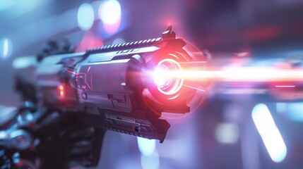 An advanced laser weapon emitting a bright beam, showcasing concept design for next-generation technology. - obrazy, fototapety, plakaty