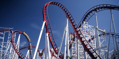 Thrills in the Sky: Roller Coasters’ Twisting Tracks Offering Exhilarating Rides in a Vibrant Amusement Park, Generative AI