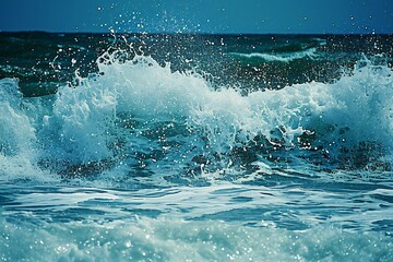 Waves breaking on the shore of the Mediterranean Sea,  Toned - obrazy, fototapety, plakaty