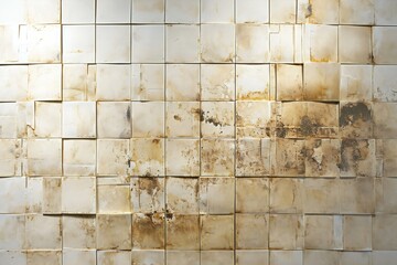 Background of old dirty white ceramic tiles wall texture,  Vintage style