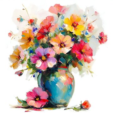 Bouquet of flowers in a vase on a white background