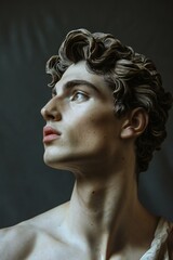 Portrait of a young man with curly hair,  Studio shot