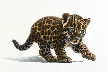 Leopard cub on white background