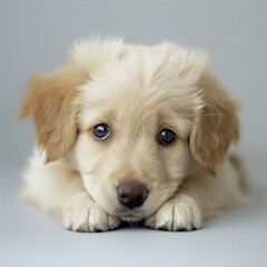 Cute Golden Retriever Puppy on a gray background