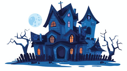Fototapeta na wymiar Cartoon haunted old house with the moon in background.