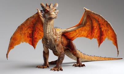Fototapeta premium A Full Body Render of a Dragon, Wings Spread Wide in a Dramatic Stance of Power, Generative AI