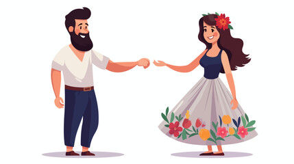 Colorful caricature thin couple of bearded man and women 