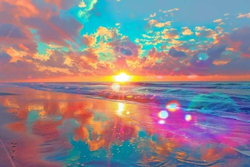 Fototapeten Beautiful sunset on the beach,  Colorful sunset over the sea © Nguyen
