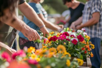 people picking flowers at a upick stand