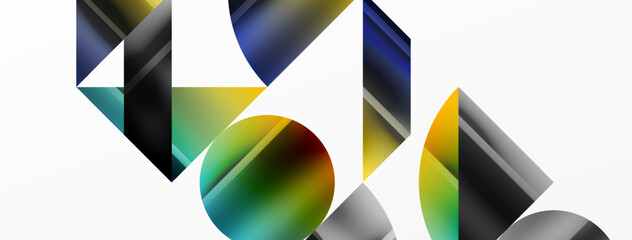 Minimalistic elegance shines through in this metallic background, showcasing composition of circles and triangles, creating geometric masterpiece