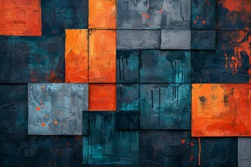 Grunge textured background with orange, blue and black elements