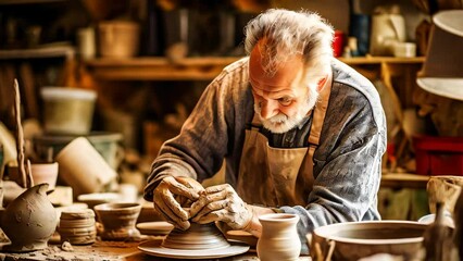 A potter working in his workshop