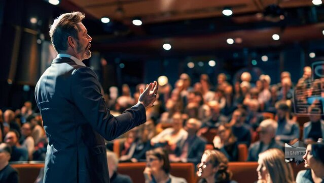 A businessman making a presentation at a conference