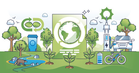 Green policy and sustainable political standards for future outline concept, transparent background. Alternative energy usage for environmental power consumption illustration.
