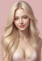 Portrait of a beautiful young blonde woman with long wavy hair