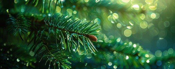 christmas tree or frozen branches with bokeh