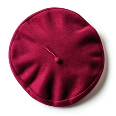 Red beret isolated on white background,  Top view,  Flat lay - obrazy, fototapety, plakaty
