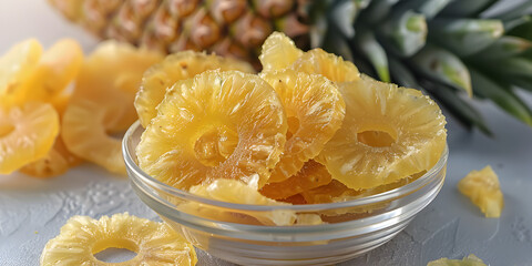 Fresh Pineapple in Bowl on Wooden Table