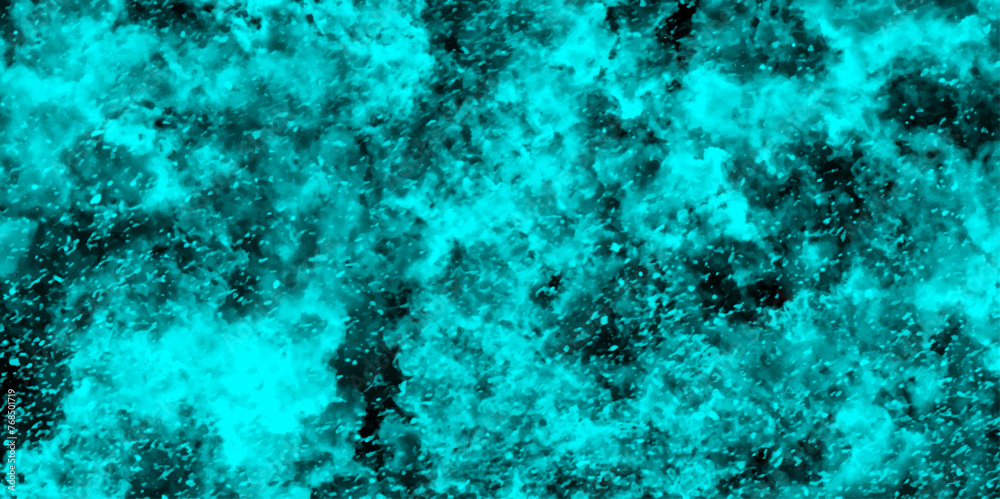 Poster Abstract dynamic particles with soft Blue clouds on dark background. Defocused Lights and Dust Particles. Watercolor wash aqua painted texture grungy design.	
