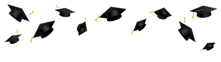 Flying graduation cap design. University and college education degrees. Vector illustration - obrazy, fototapety, plakaty