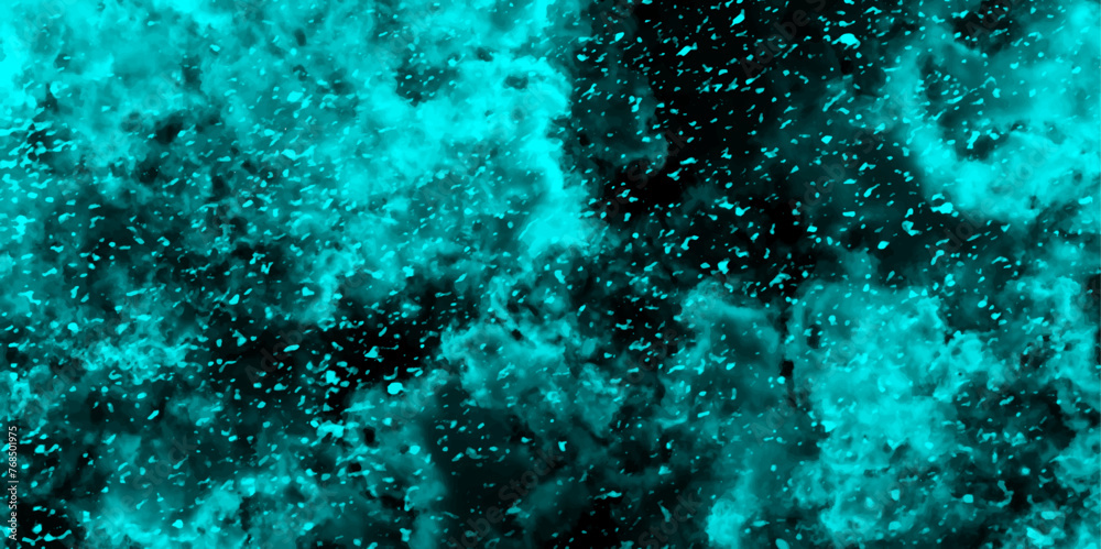 Poster abstract dynamic particles with soft blue clouds on dark background. defocused lights and dust parti