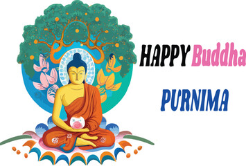 Print  Vector Illustration of Buddha Purnima Celebration