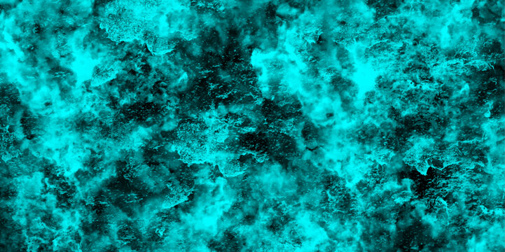 Abstract dynamic particles with soft Blue clouds on dark background. Defocused Lights and Dust Particles. Watercolor wash aqua painted texture grungy design.	
