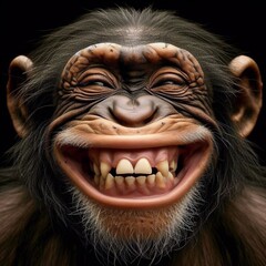 Funny Chimpanzee Smiling - obrazy, fototapety, plakaty