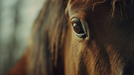 Close-up portrait of a horse. Macro shot of a horse's eye. Beautiful animal details - obrazy, fototapety, plakaty