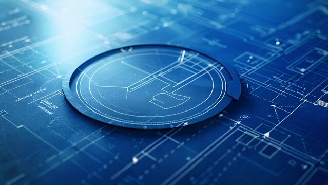 An image of a copyright symbol incorporated into a blueprint representing the legal ownership of ones creative works.