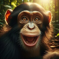 Funny Chimpanzee Smiling - obrazy, fototapety, plakaty
