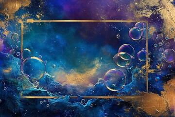 Abstract watercolor background with frame and bubbles,  Space for text