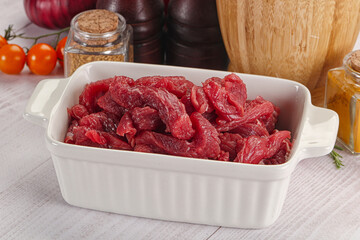 Raw beef meat - sliced strips