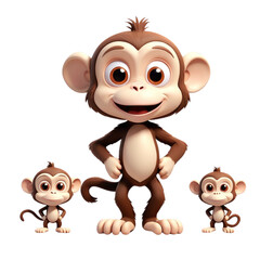 Obraz premium 3d rendering of cartoon monkey on Isolated transparent background png. generated with AI