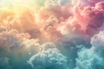 Amazing heaven clouds in a sunny day , the sun light rays through the clouds, ai generated beautiful abstract cloudscape background - obrazy, fototapety, plakaty