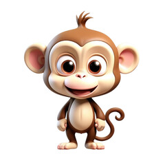 3d rendering of cartoon monkey on Isolated transparent background png. generated with AI