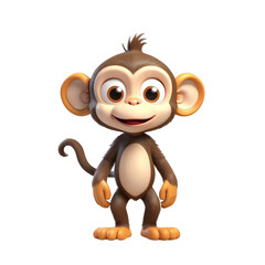 3d rendering of cartoon monkey on Isolated transparent background png. generated with AI