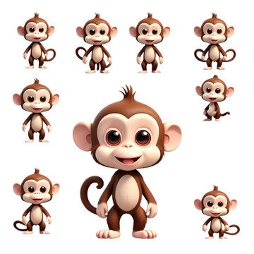 3d rendering of cartoon monkey on Isolated transparent background png. generated with AI