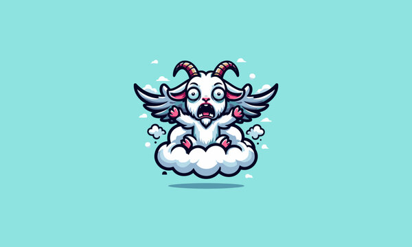 sheep with wings on cloud vector logo design