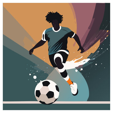 abstract soccer player jumping touch soccer ball with splash of color on backside 11