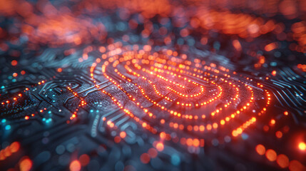 Future digital processing of technology biometric fingerprint scanner, concept of digital program monitoring and security scanning