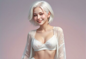 Portrait of a beautiful young blonde woman in white lingerie - obrazy, fototapety, plakaty