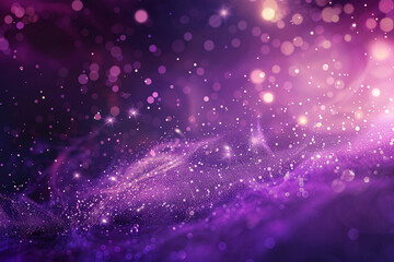 Abstract purple particles and dots flowing on purple background, dancing particles dark background...